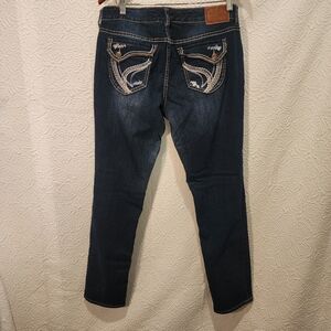 Ariya Women's Embroidered Whiskered Stone Washed straight jeans junior sz 13/14